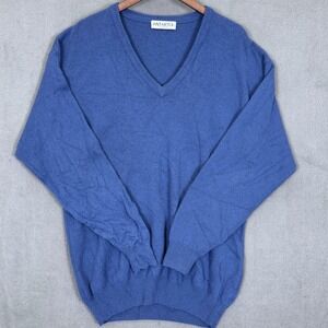 Vintage Antartex Sweater Men L Blue Lambswool V-Neck Pullover Knit Made Scotland